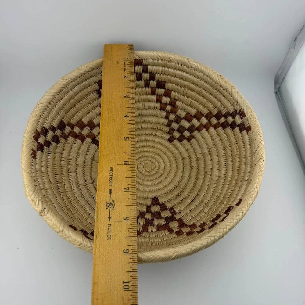 Coiled Woven Basket 9in Natural Brown Excellent Geometric Boho Tribal